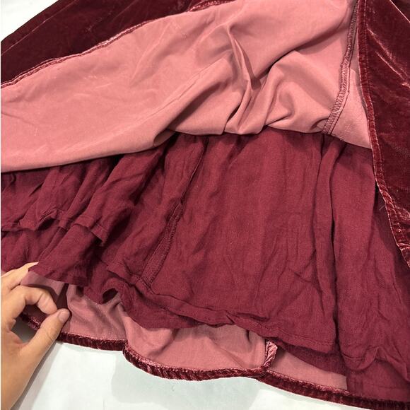 Free People Women Small Daphne Velvet Sleeve Mini Dress Roan Rouge Boho Western - Picture 5 of 12